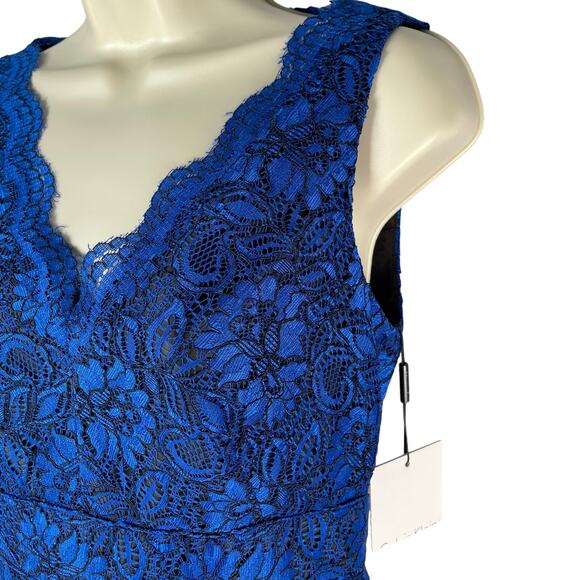 Calvin Klein Dress Womens 4P Celestial Blue Lace Scalloped Neck Sheath Cocktail - Picture 3 of 11
